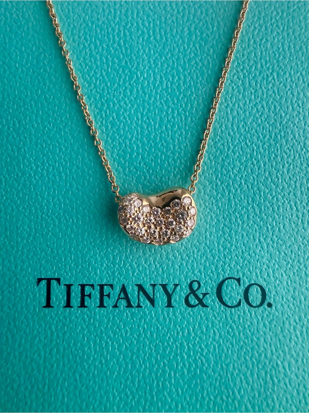 Tiffany & Co. Elsa Peretti Large Bean Diamond Necklace 18K Yellow Gold 11mm 2.8g